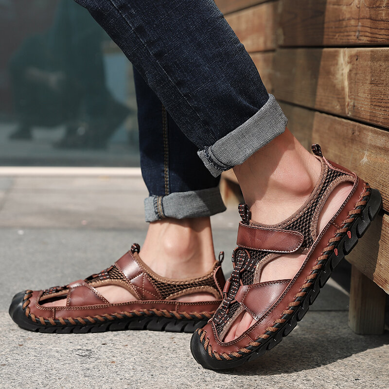 Men Hand Stitching Outdoor Non Slip Dress Leather Sandals Calceus