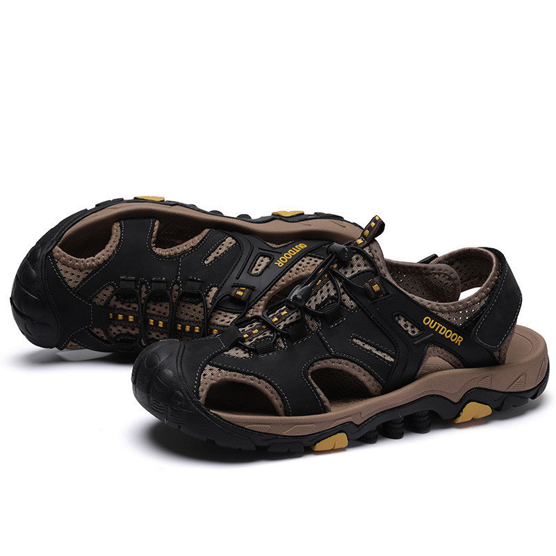 Men Genuine Leather Anti-collision Non Slip Wearable Soft Sole Outdoor Sandals