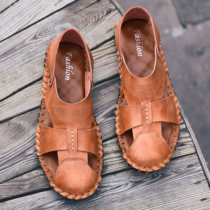 Men Hand Stitching Soft Closed Toe Leather Sandals Calceus Men Hand Stitching Soft Closed Toe Leather Sandals Calceus