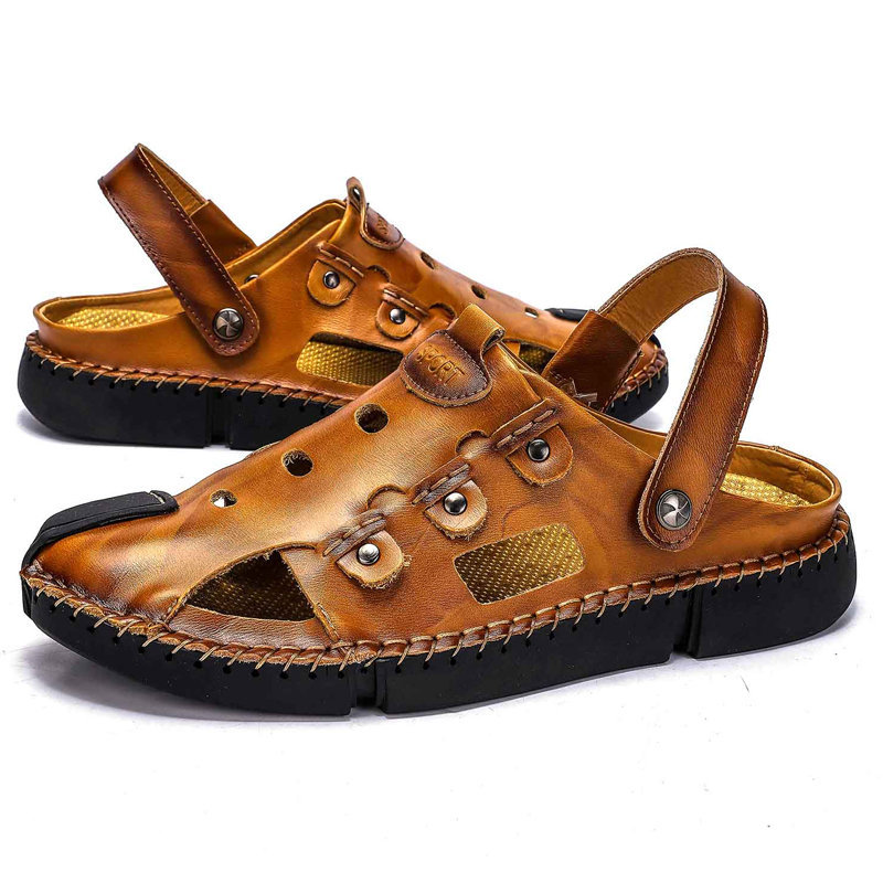 Men Hand Stitching Non Slip Soft Sole Outdoor Casual Leather Sandals