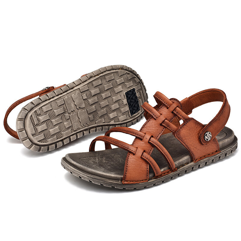 Men Leather Slip Resistant Metal Decoration Slippers Casual Sandals