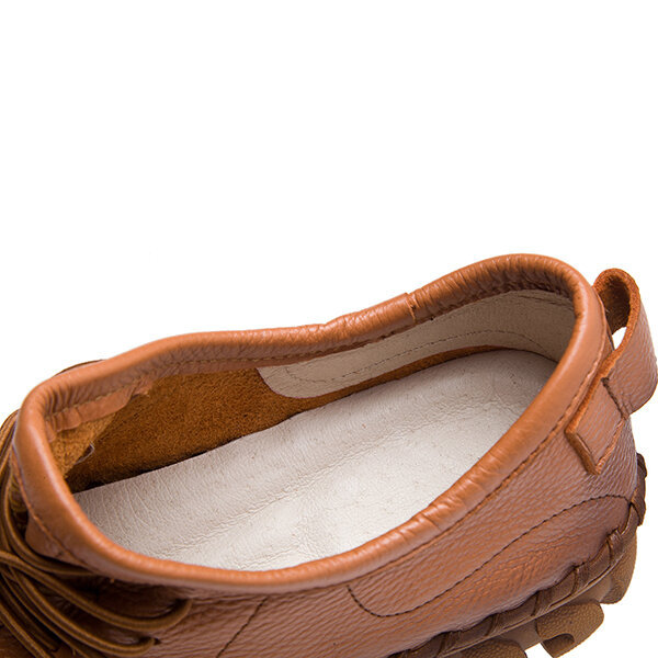 Women Casual Lace Up Pure Color Soft Flat Leather Shoes
