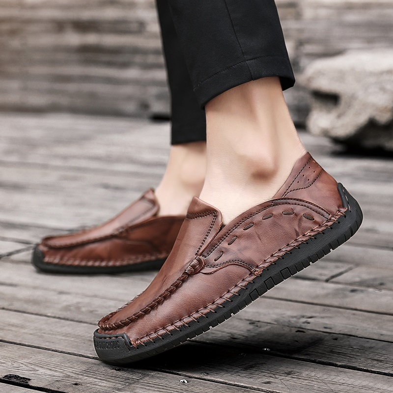Men's Casual Leather Loafer, Breathable Driving Boat Shoes, Lightweight Slip On Flats, Walking Sneakers