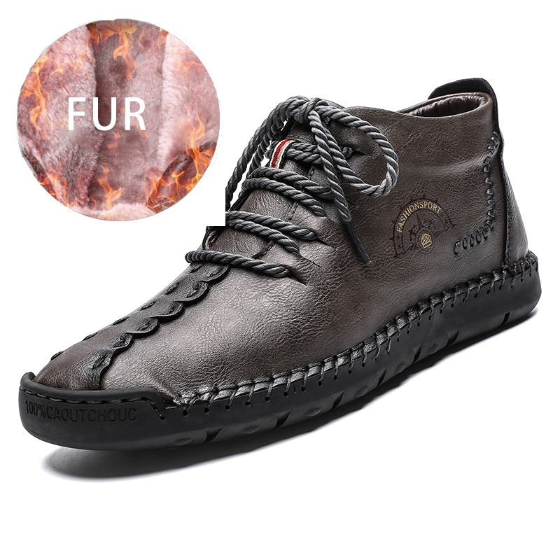 Men's, Autumn, Winter, Lace-up, Comfy, Fur-lined, Microfiber Leather, Ankle Boots, Winter Boots, Snow Boots