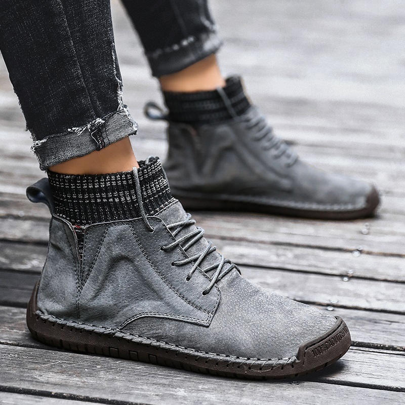 Men's, Autumn, Winter, Comfy, Elastic, Synthetic Suede, Casual Ankle Boots, Winter Boots