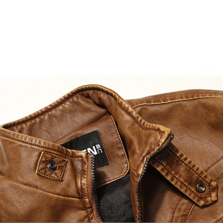 Men's, Multi Pockets, Stand Collar, Pu Leather, Motorcycle Jacket, Casual Coat, Zipper Coat