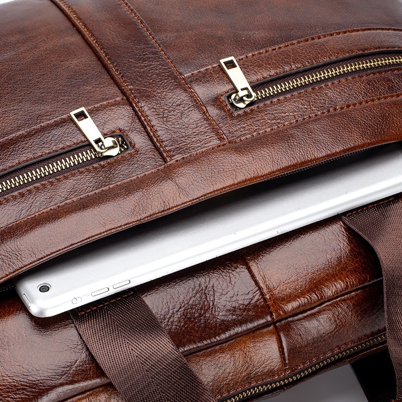 Men's, Business, Large Capacity, Leather, Briefcase, Shoulder Bag, Crossbody Bag