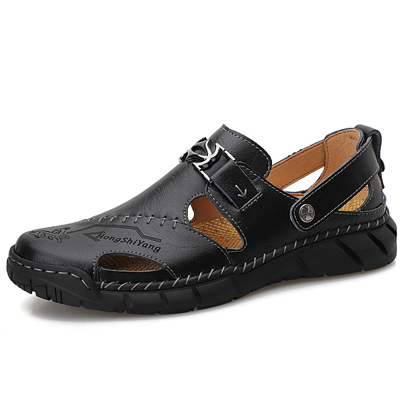 Men's, Summer, Trendy, Breathable, Leather Sandals, Casual Shoes, Flat Sandals