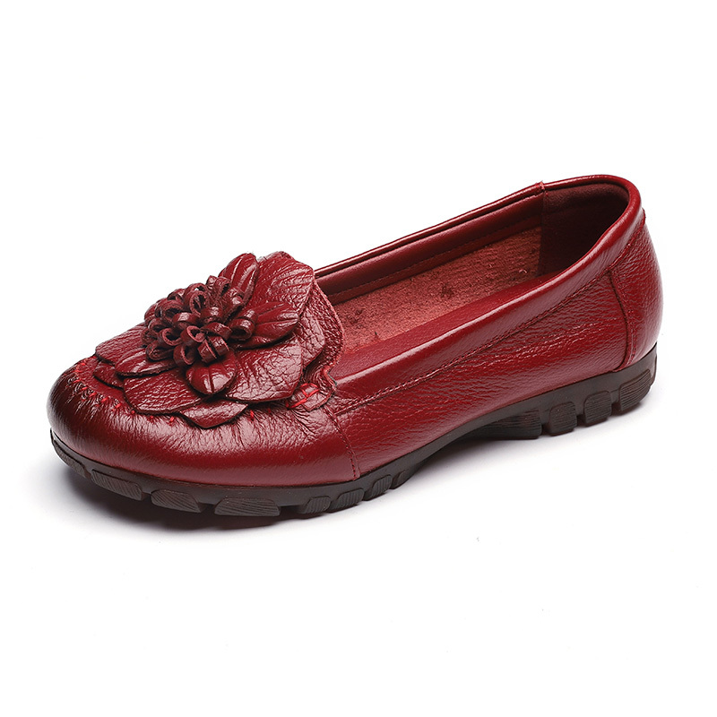 Women's, Four Seasons, Soft, Comfortable, Leather, Casual Shoes, Flat Shoes, Loafer, Flower Shoes