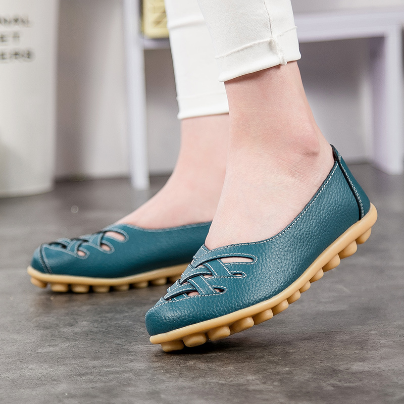 Women's, Summer, Hollow, Breathable, Leather, Casual Shoes, Flat Shoes, Loafers Shoes
