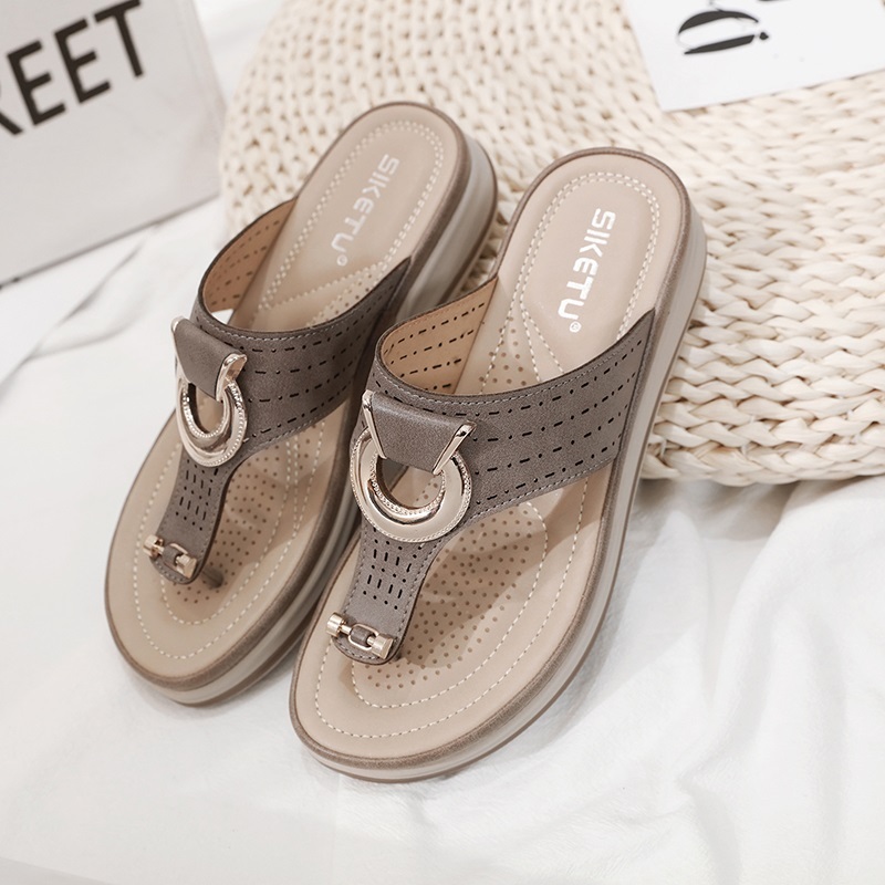 Women's, Summer, Beach, Vacation, Microfiber Leather, Slippers, Casual Shoes, Ciptoe, Mid Heels