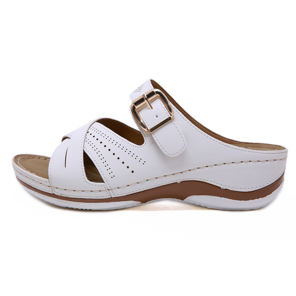 Women's, Summer, Soft, Wedges, Microfiber Leather, Slipper, Beach Shoes, Mid Heels, Holiday, Slip On