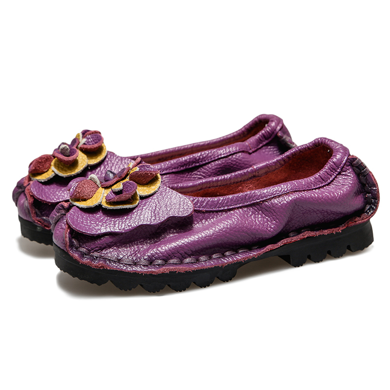 Women's, Four Seasons, Handmade, Flower, Leather, Loafers, Casual Shoes, Loafer Flats