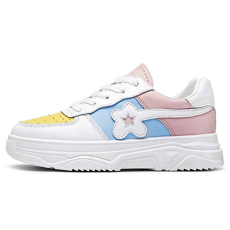 Women's, Seasons, Trendy, Breathable, Synthetic Leather, Sneakers, Colorblock, Lace-up, Flat, Multicolor,Casual shoes