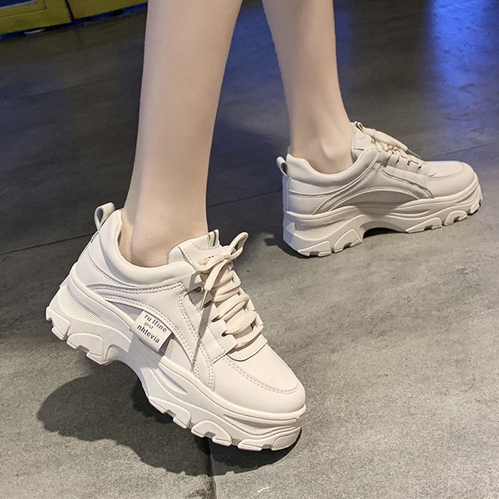Women's, Seasons, Trendy, Breathable, Synthetic Leather, Sneakers, Lace-up, Chunky Sneakers, Plain, Simple, Casual shoes