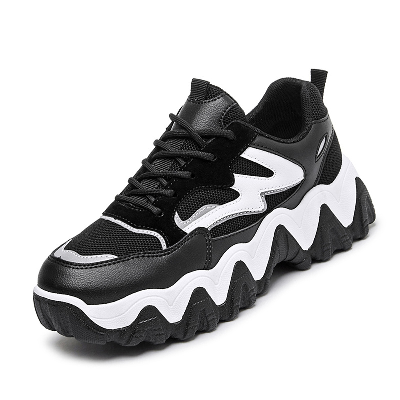 Women's, Seasons, Trendy, Breathable, Synthetic Leather, Colorblock, Sneakers, Lace-up, Chunky Sneakers, Polychromatic, Mesh, Platform, Fashion, Casual shoes
