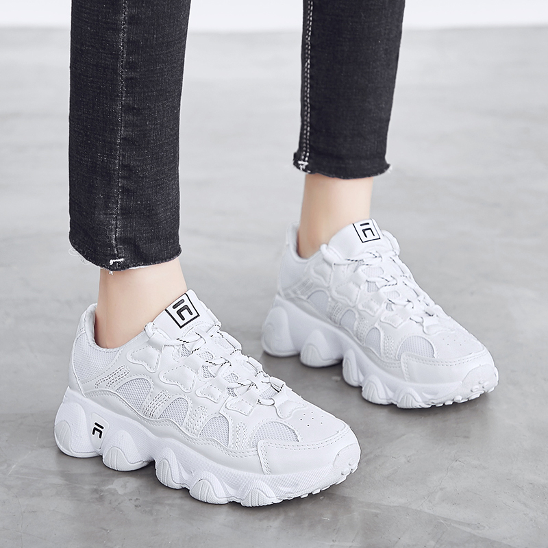 Women's, Seasons, Trendy, Breathable, Synthetic Leather, Sneakers, Lace-up, Chunky Sneakers, Mesh, Platform, Graphic , Fashion, Letter, Casual shoes