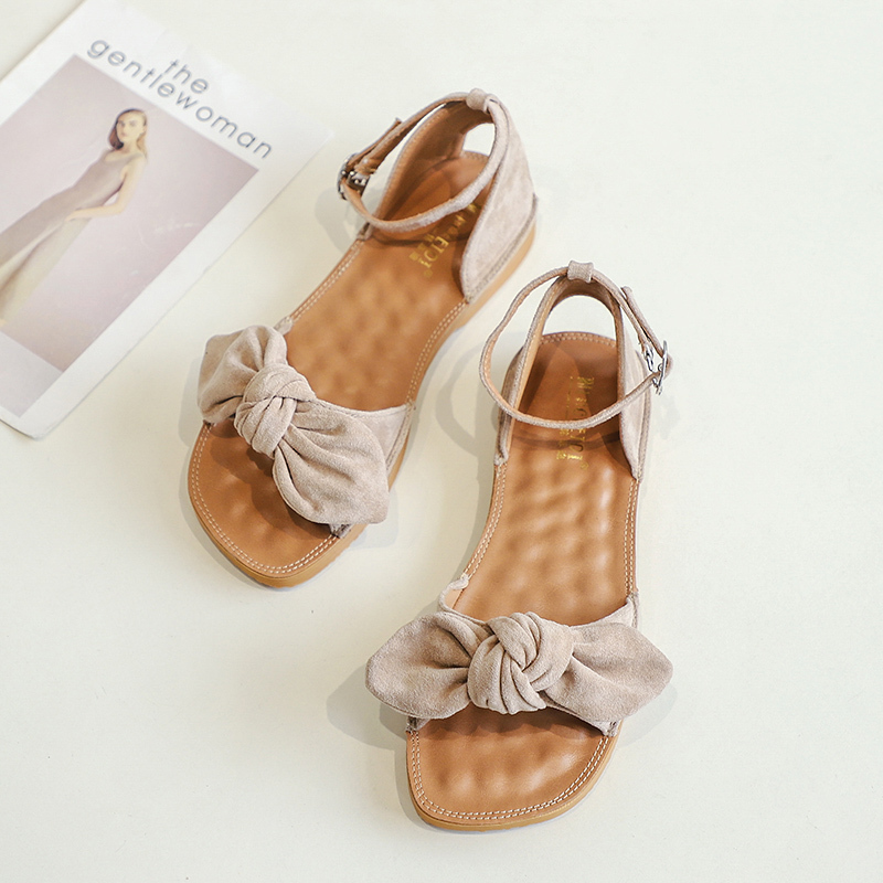 Women's, Summer,  Bow Decor, Comfortable, Microfiber Leather, Sandals, Casual Shoes, Flat Sandals