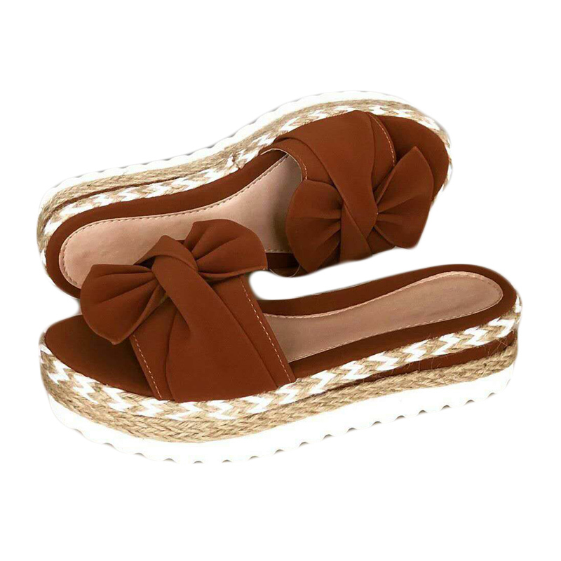 Women's, Summer, Soft, Wedges, Microfiber Leather, Slipper, Beach Shoes, Mid Heels, Holiday, Slip On, Bow-Knot, Platform