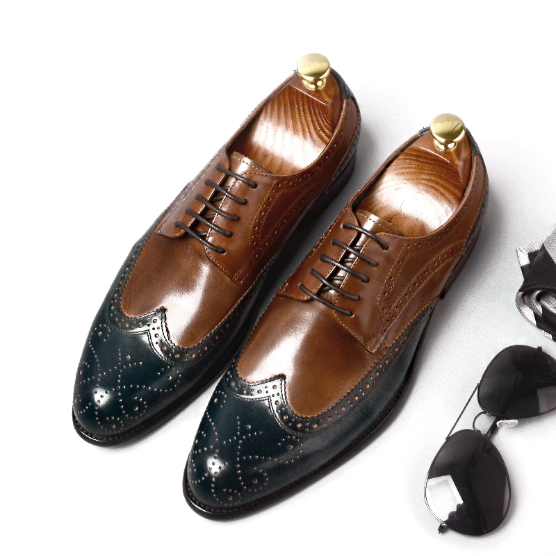 Men's, Four Seasons, Mix-color, British, Leather, Wingtip Oxfords, Dress Shoes