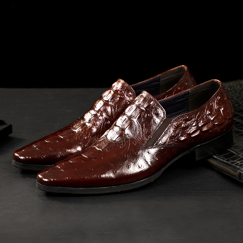 Men's, Four Seasons, Crocodile Pattern, Stylish, Leather, Business Shoes, Dress Shoes, Office Shoes