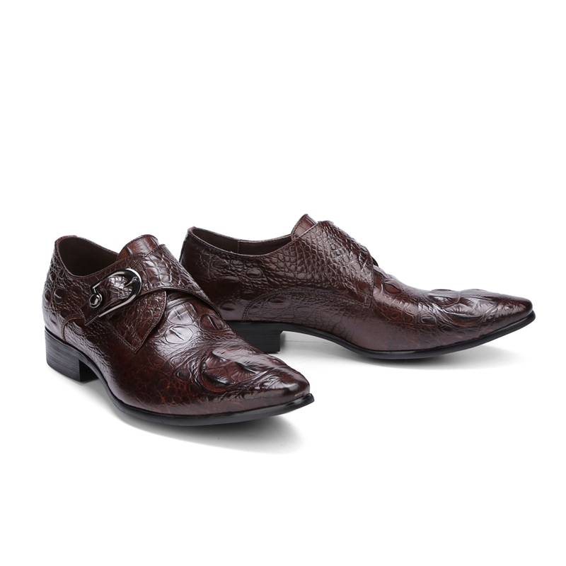 Men's, Four Seasons, Crocodile Pattern, Buckle, Leather, Dress Shoes, Slippers, Business Shoes
