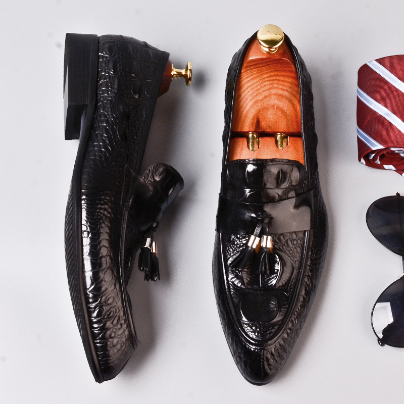 Men's, Four Seasons, Classic, Crocodile, Pattern, Leather, Business Shoes, Dress Shoes, Formal Shoes, Tassel Decor, Dress Loafers