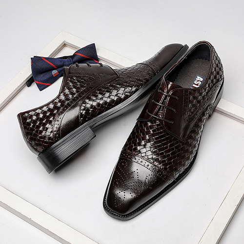 Men's, Four Seasons, British, Cap-toe, Leather, Business Shoes, Dress Shoes, Office Shoes，Woven-Style, Lace-up