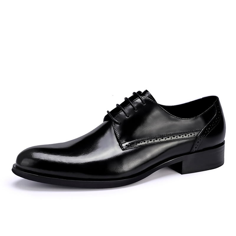 Men's, Four Seasons, Leather, Business Dress, Dress Shoes, Office Shoes, Round toe, Carved, Lace-up, Non-slip, Formal shoes