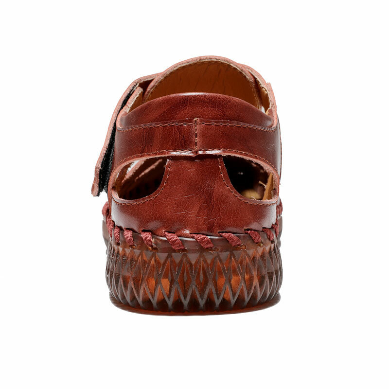 Men Closed Toe Hand Stitching Woven Outdoor Leather Dress Sandals, Sandals