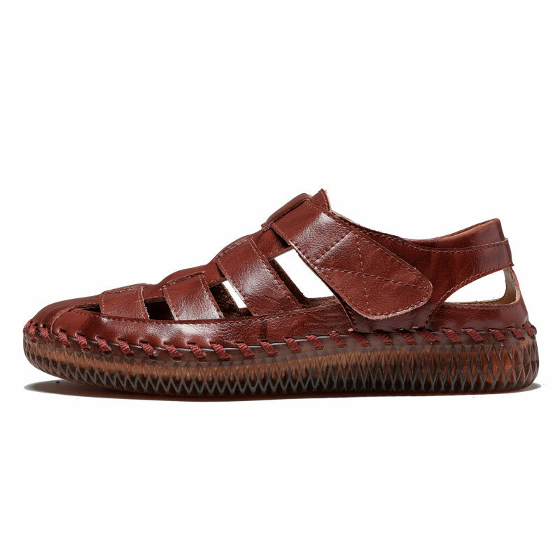 Men Closed Toe Hand Stitching Woven Outdoor Leather Dress Sandals, Sandals
