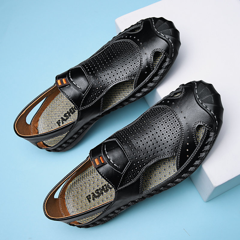 Men Hand Stitching Closed Toe Outdoor Soft Leather Sandals, Sandals