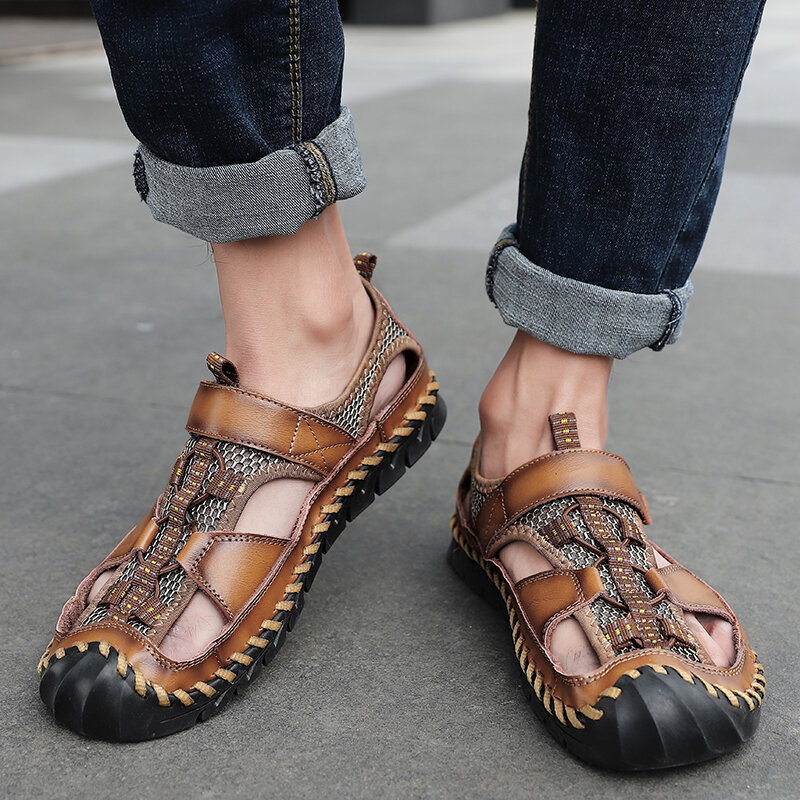 Men Hand Stitching Outdoor Non Slip Dress Leather Sandals, Sandals