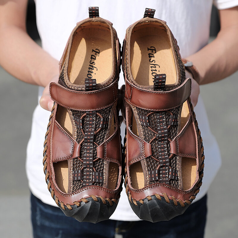 Men Hand Stitching Outdoor Non Slip Dress Leather Sandals, Sandals