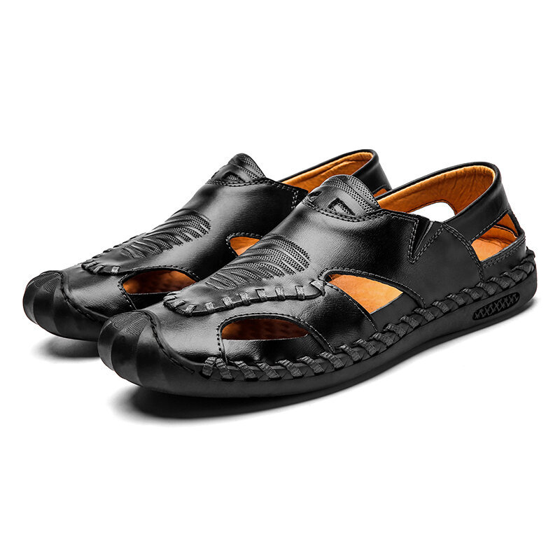 Men Outdoor Closed Toe Soft Slip Resistant Slip On Casual Leather Sandals, Sandals