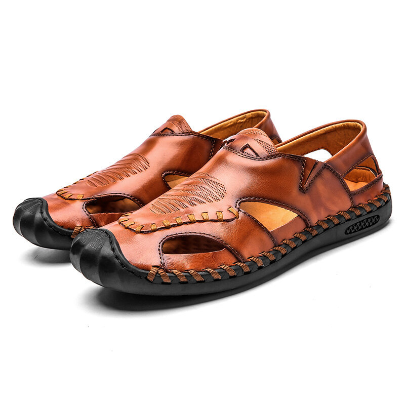 Men Outdoor Closed Toe Soft Slip Resistant Slip On Casual Leather Sandals, Sandals