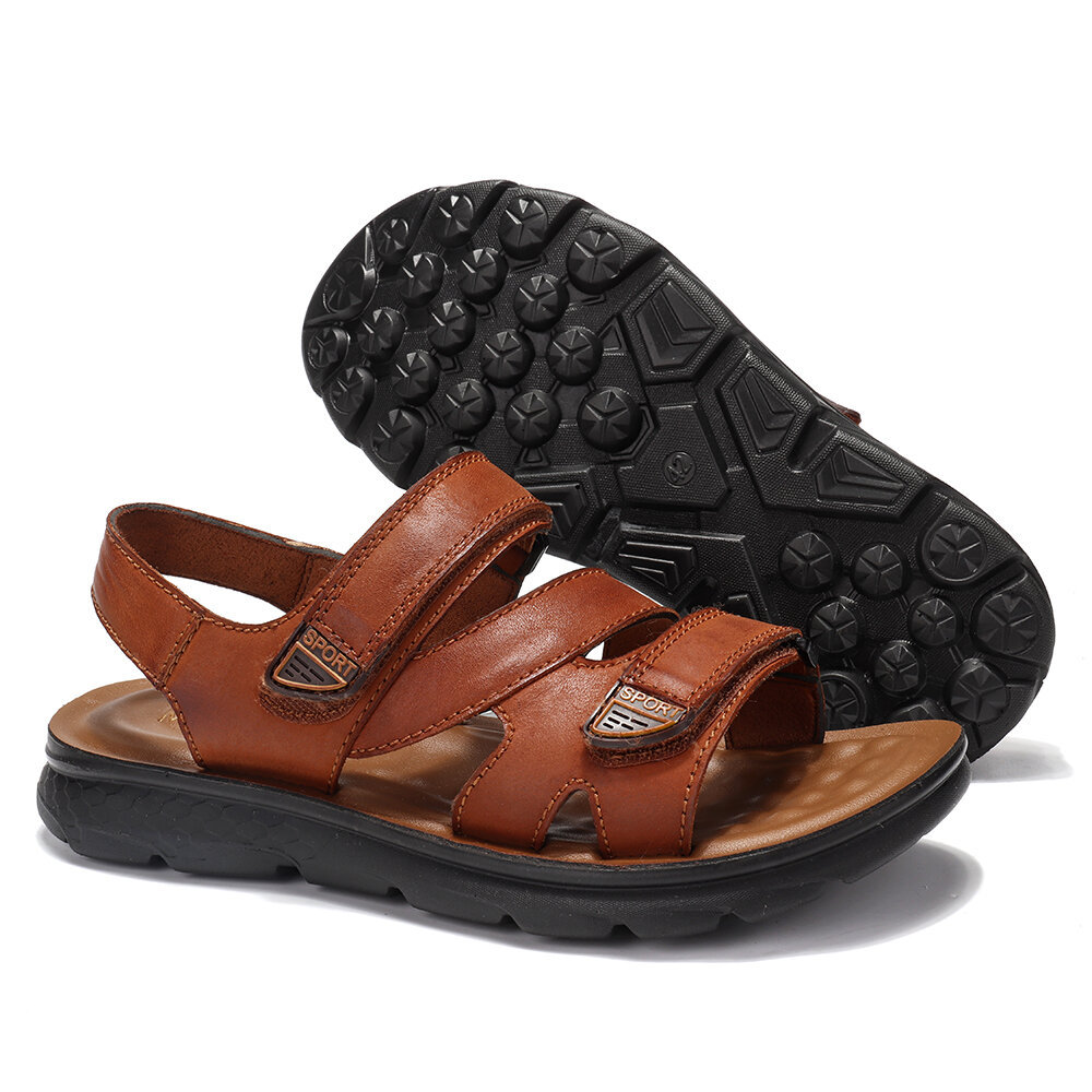 Men Pure Color Microfiber Leather Hook Loop Casual Beach Sandals, Sandals