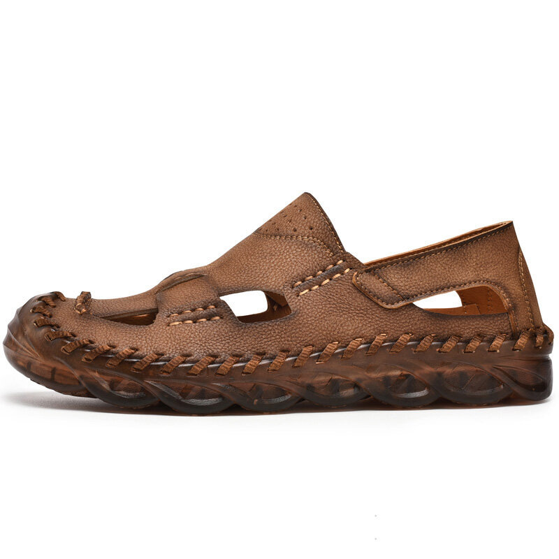 Men Closed Toe Hand Stitching Leather Dress Sandals, Sandals