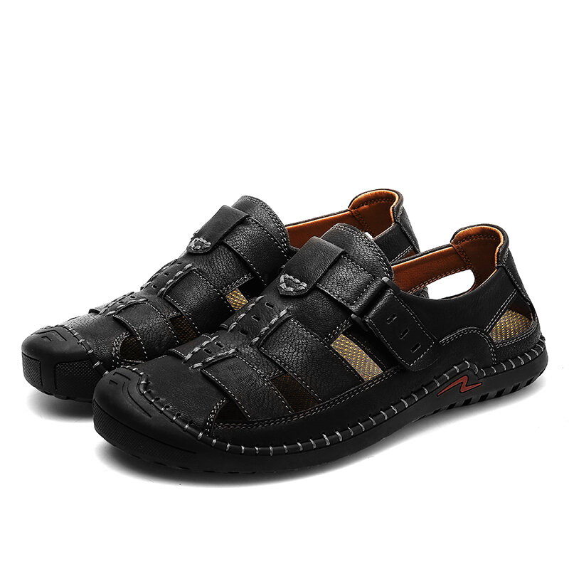 Men Closed Toe Hand Stitching Outdoor Woven Leather Sandals Calceus