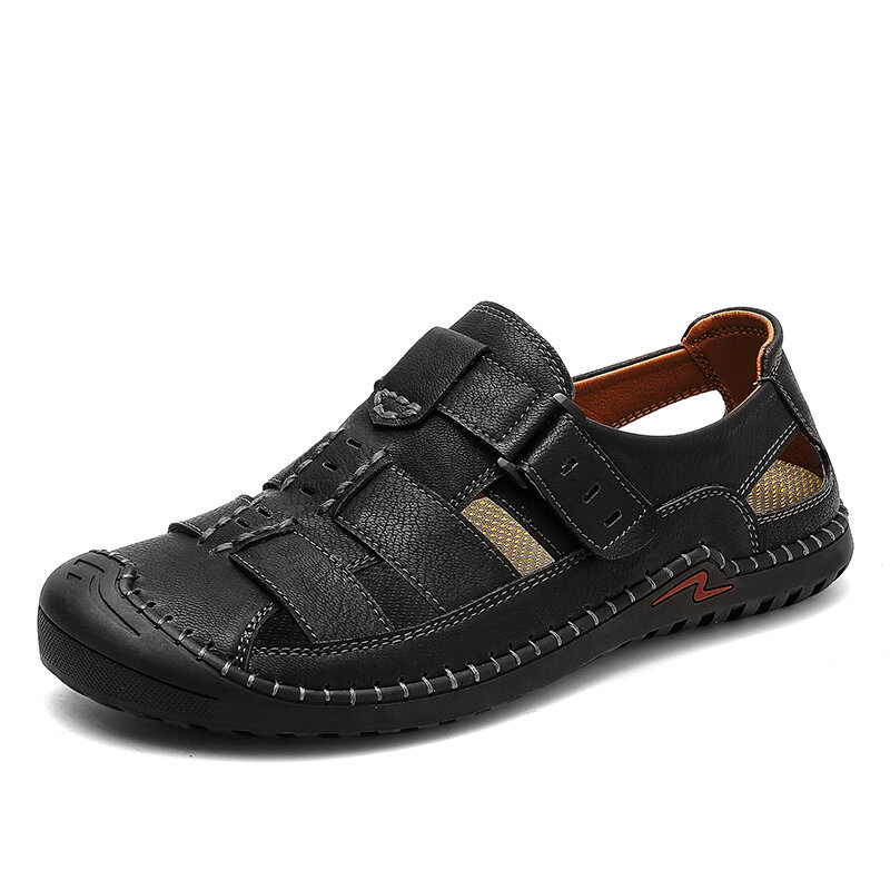 Men Closed Toe Hand Stitching Outdoor Woven Leather Sandals Calceus