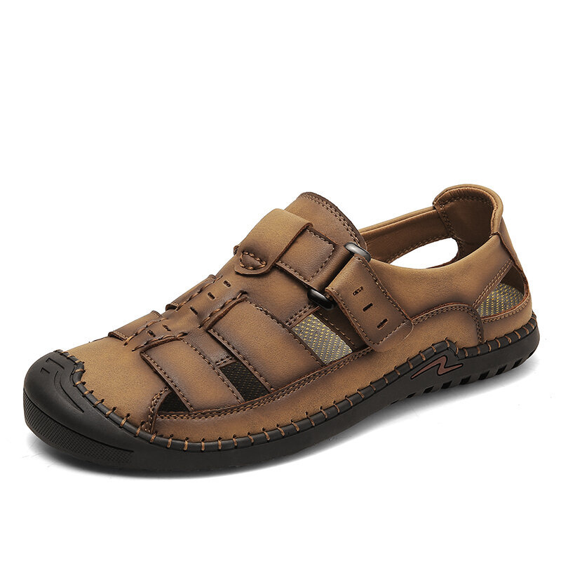 Men Closed Toe Hand Stitching Outdoor Woven Leather Sandals Calceus