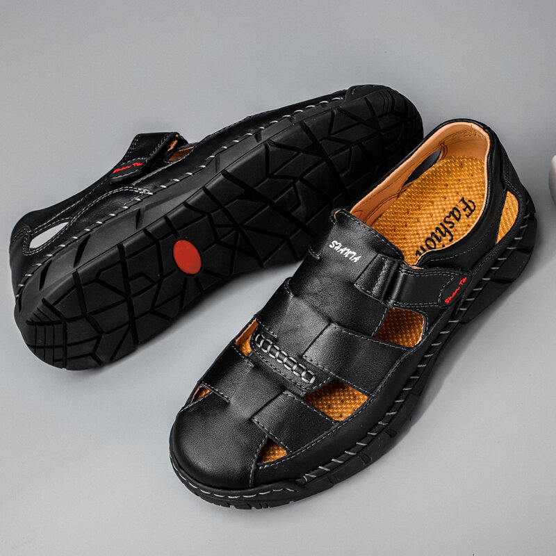 Men Closed Toe Outdoor Non Slip Woven Leather Sandals, Sandals