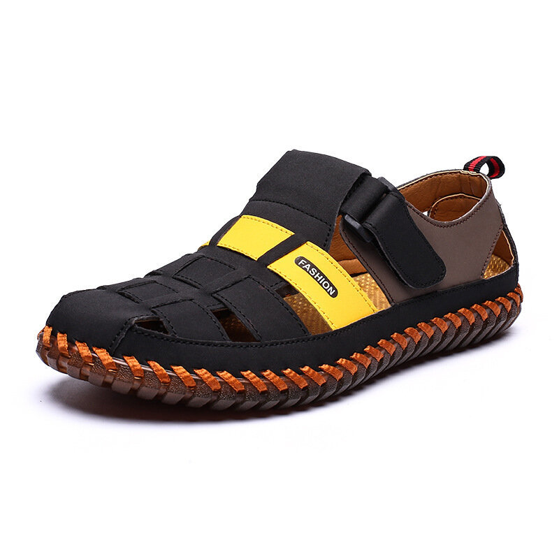 Men Closed Toe Hand Stitching Woven Style Leather Dress Sandals, Sandals