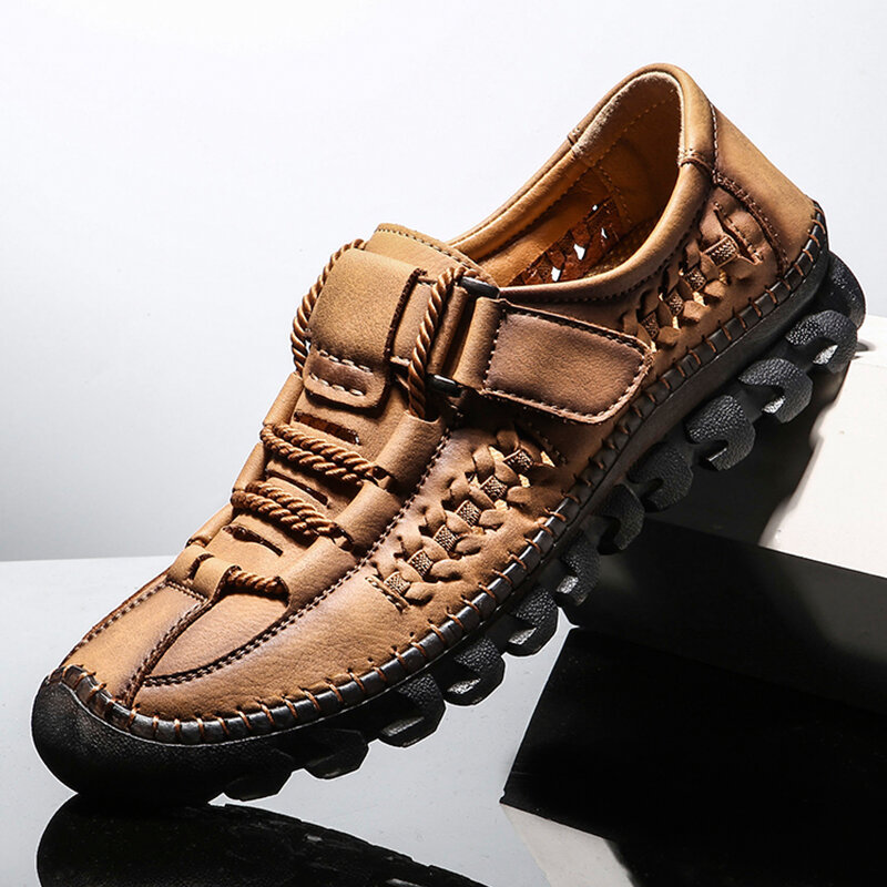 Men Hand Stitching Microfiber Leather Non Slip Hollow Out Casual Sandals , Sandals