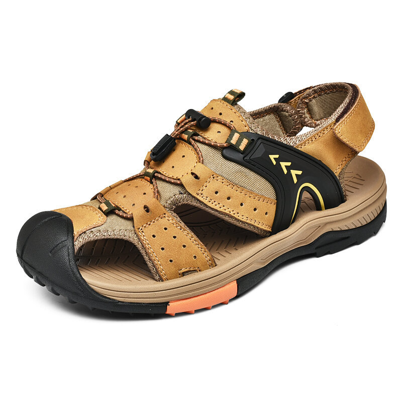 Men Closed Toe Hook Loop Non Slip Leather Hiking Sandals, Sandals