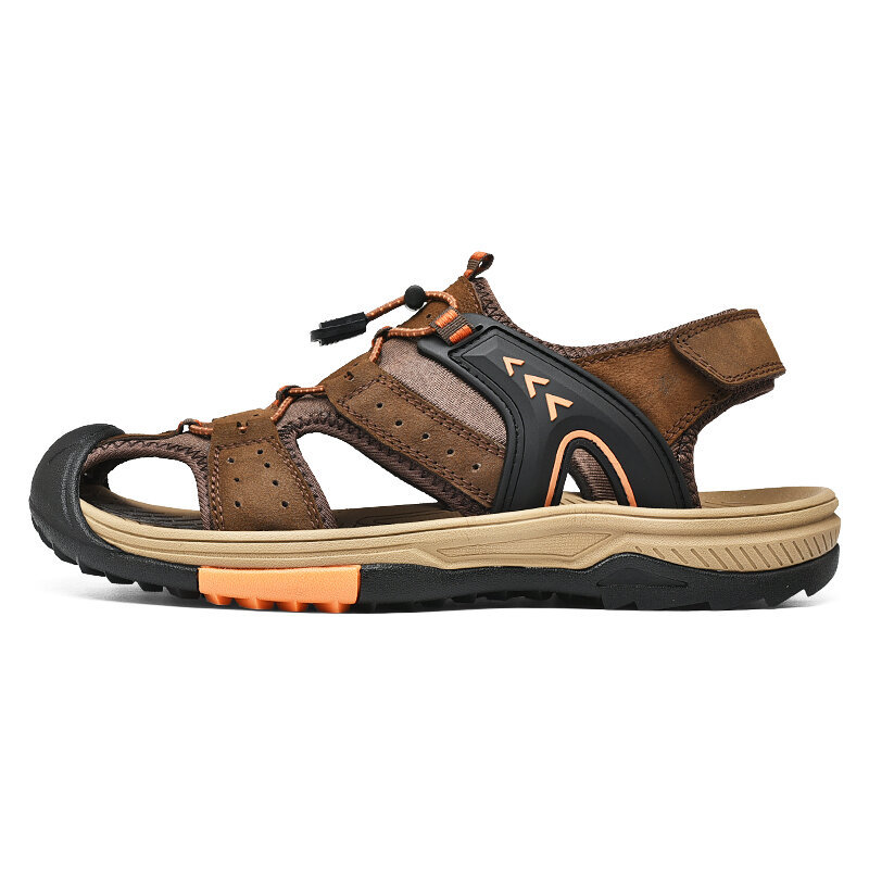 Men Closed Toe Hook Loop Non Slip Leather Hiking Sandals, Sandals
