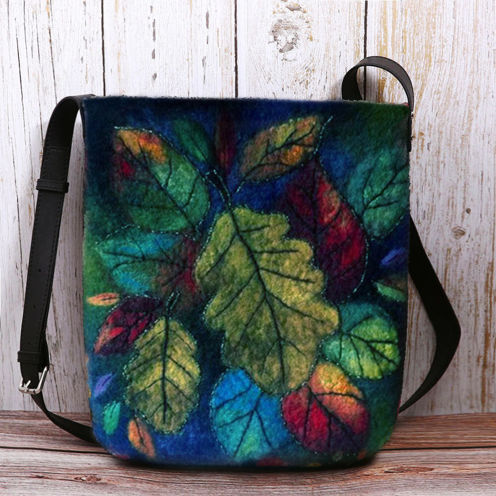 Women Bags,Colorful Leaf, DIY Lamb Hair Bag, Colorful Leaf Bag , Colorful Crossbody Bags, Lamb Hair Bag