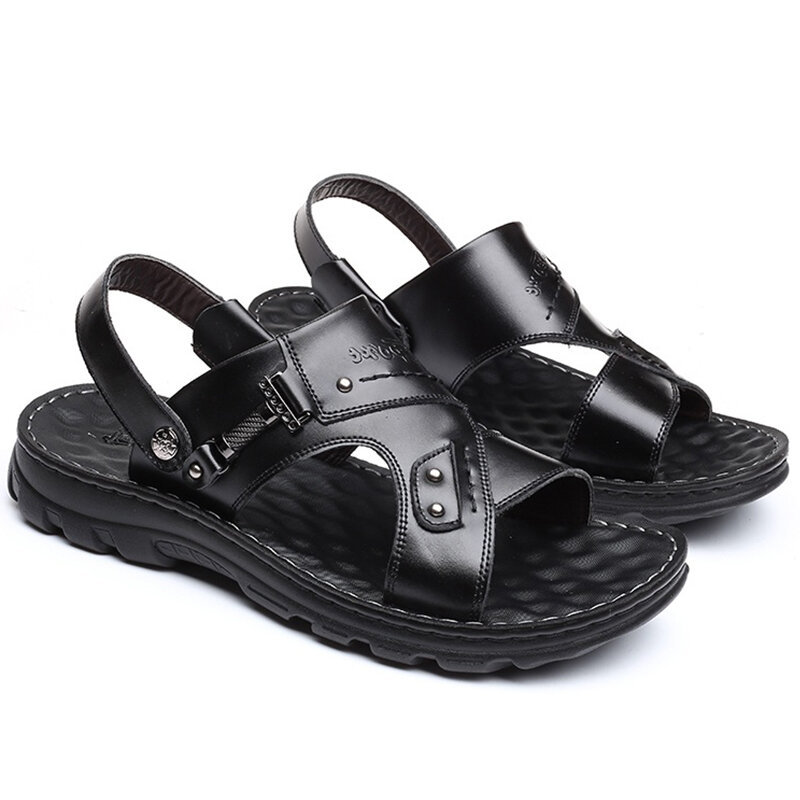Men Microfiber Leather Metal Decoration Beach Slipper Casual Sandals, Sandals
