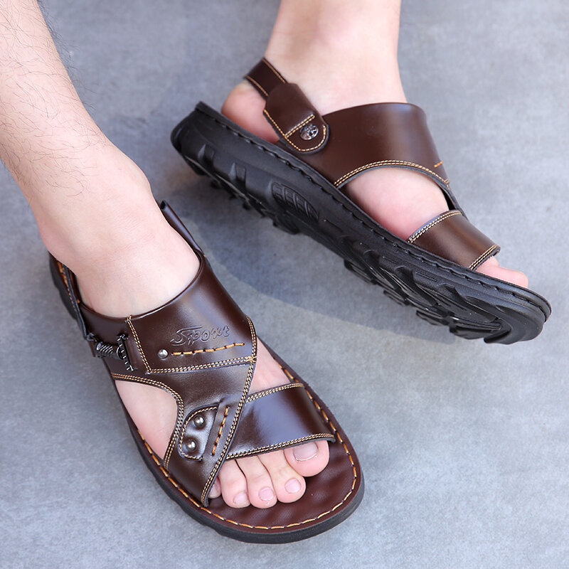 Men Microfiber Leather Metal Decoration Beach Slipper Casual Sandals, Sandals