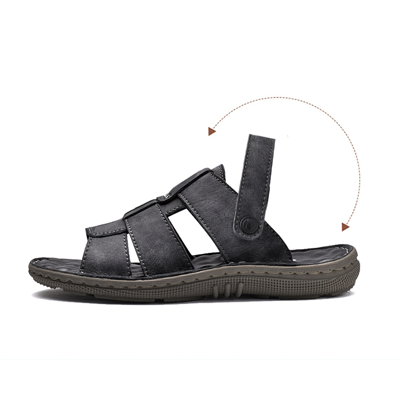 Men Genuine Cow Leather Woven Style Beach Water Strap Sandals, Sandals